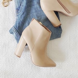 Qupid Nude Block Heel Ankle Boots 7.5